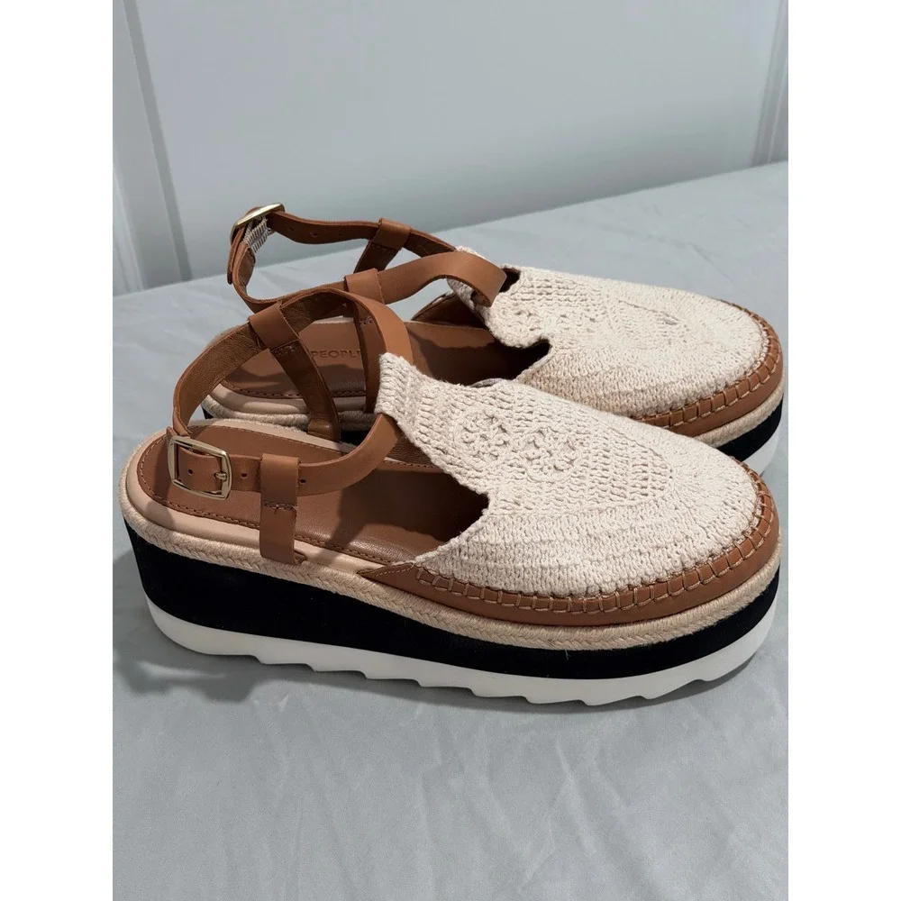 Free People Morning In Mykonos Espadrilles Vachetta Multi Platform Sandals 8.5